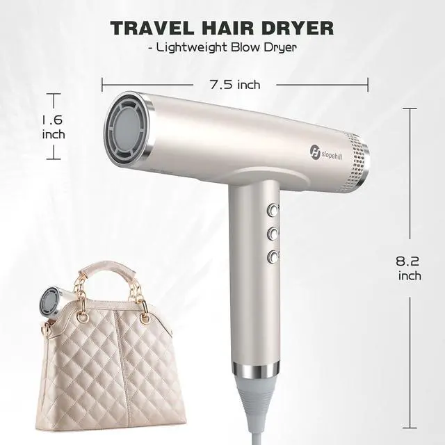 Alt view image 6 of 6 - slopehill Professional Hair Dryer with Diffuser, Ionic Hair Dryer,Lightweight Compact Powerful & Fast Salon Blow Dryer with High Speed Brushless Motor, Travel Hairdryer, Women & Men (Ceramic, Stone)