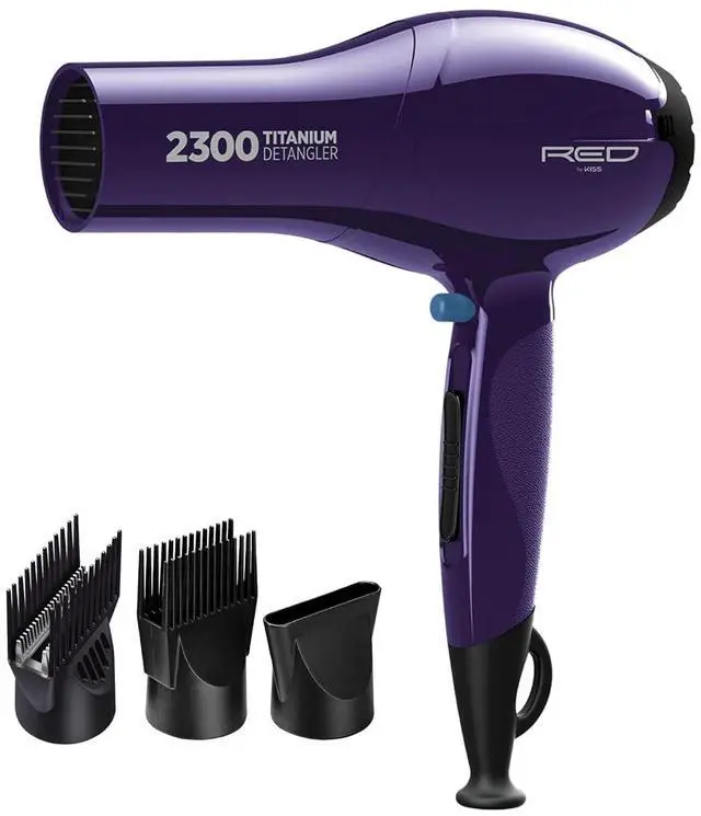 Main image of RED by Kiss Titanium 2300 Detangler Dryer 4X Faster Straightening 3 Bonus Titanium Detangler Pik Included (Hair Dryer)