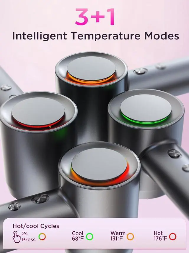 Alt view image 4 of 7 - Hair Dryer, 160000 RPM Professional High-Speed Blow Dryer 500 Millions Negative Ionic Care Hair Dryer for Fast Drying, Low Noise Thermo-Control Hairdryer, Travel with Diffuser, Gray