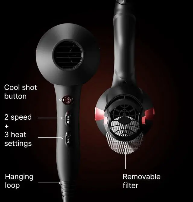 Alt view image 4 of 7 - TREZORO Professional Ionic Hair Dryer for Salon - 2200W Powerful Blow Dryer - Lightweight Travel for Normal & Curly Hair Includes Volume Styling Nozzle