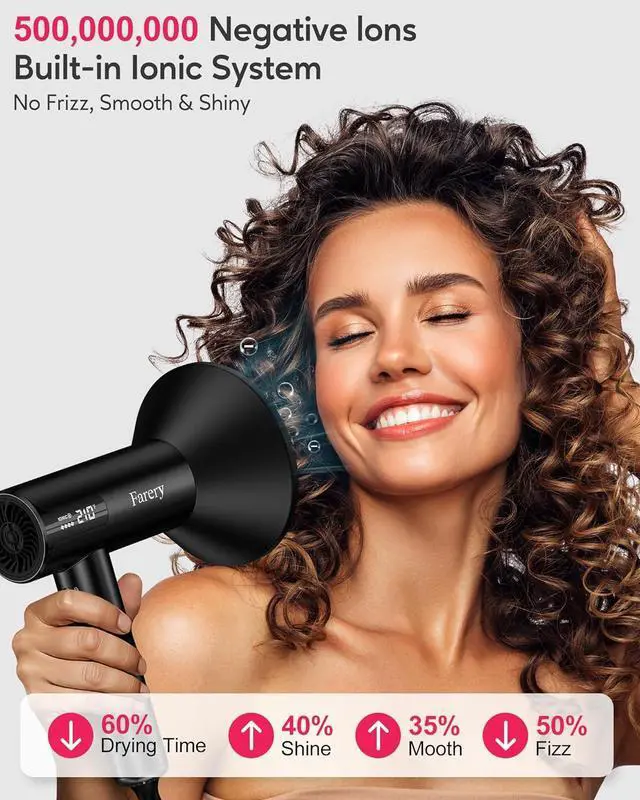 Alt view image 2 of 7 - H8 Ionic Hair Dryer with Diffuser  110,000 RPM for Ultra-Fast Drying, 1400W Powerful Heat, Negative Ion Technology for Frizz Controll, 4 Heat & 4 Speed Settings, Magnetic Nozzle, HD Display