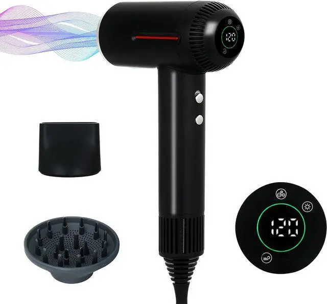 Main image of Hair Dryer,7 Temps&31 Modes.Intelligent Temperature Control,LCD Display,Self-Cleaning Mode,Facial Care Mode.1600W RPM Ionic Blow Dryer.Low Noise Thermo-Control Hair Dryer with Diffuser and Nozzle