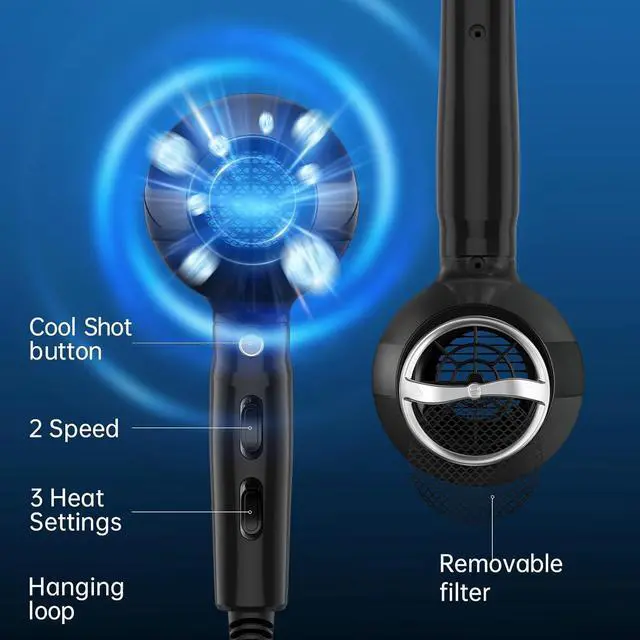 Alt view image 7 of 7 - Confu Professional Blow Dryer with Diffuser, 1875w Ionic Hair Dryer with Diffuser for Curly Hair, Straight Hair, AC Motor Pro Ceramic Hair Dryers for Women and Men, Quiet and Powerful