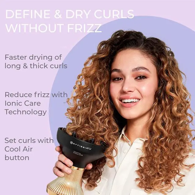 Alt view image 2 of 7 - Italia Diffon Supreme Diffuser & Curly Hair Dryer - XL Diffuser for Long Waves, Curls, Coils - Cool Button - Anti-Frizz Technology