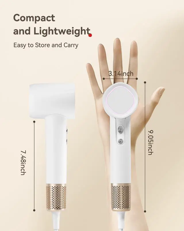 Alt view image 7 of 7 - Hair Dryer Ionic, 150,000 RPM Hair Dryers for Women w/Ceramic Technology Nozzle for Fast Drying High Speed Blow Dryer 3-Speed Thermo Control Professional Low Noise Design for Home Travel Salon(White)