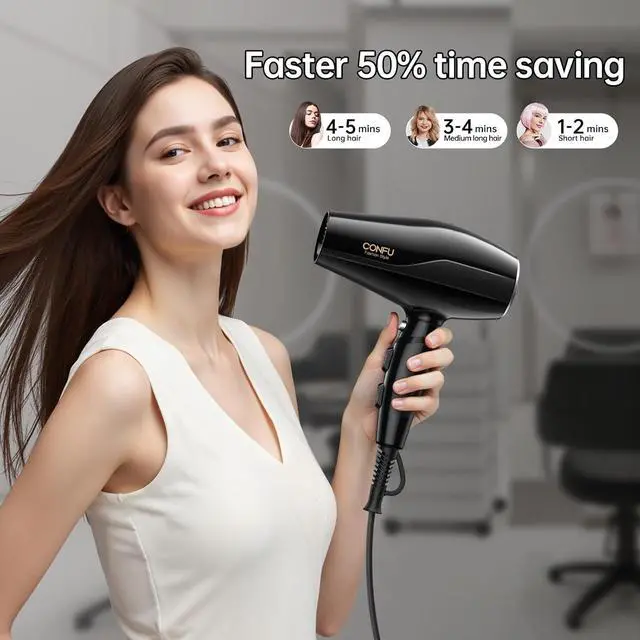 Alt view image 2 of 7 - Confu Professional Blow Dryer with Diffuser, 1875w Ionic Hair Dryer with Diffuser for Curly Hair, Straight Hair, AC Motor Pro Ceramic Hair Dryers for Women and Men, Quiet and Powerful