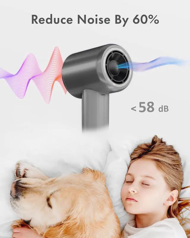 Alt view image 7 of 7 - Rudd Hair Dryer with Diffuser, High Speed Hair Dryer with Display, 110000 RPM Brushless Motor for Fast Drying, 200 Million Negative Inoic Low Noise, Grey