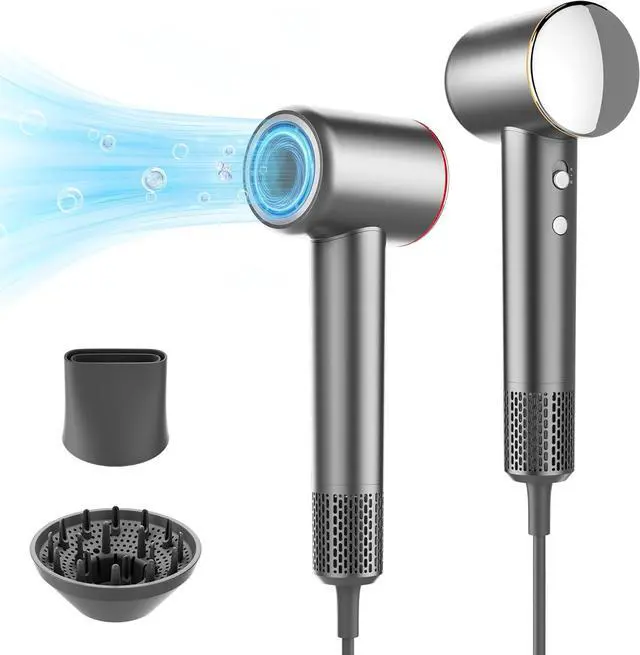 Alt view image 2 of 7 - Professional Hair Dryer, 200 Million Negative Ionic Blow Dryer with 110000 RPM Brushless Motor, 1500W High-Speed HairDryer with Magnetic Nozzle & Diffuser for Salon, Home, Travel (Wisdom Gray)