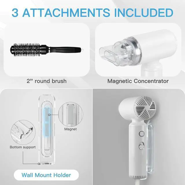 Alt view image 4 of 7 - Hair Dryer, Travel Portable [Super Mini] High-Speed Ionic Blow Dryer, 200 Million Negative Ions, 110,000RPM Brushless Motor for Home Salon Fast Drying Compact Lightweight, White