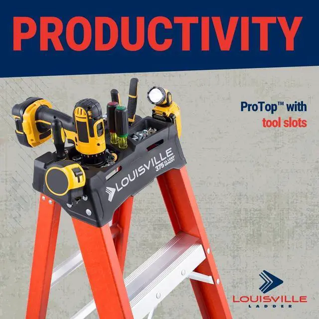 Alt view image 6 of 7 - Louisville Ladder 8-Foot Fiberglass Step Ladder, 375-Pound Load Capacity, Type IAA, FS1408HD