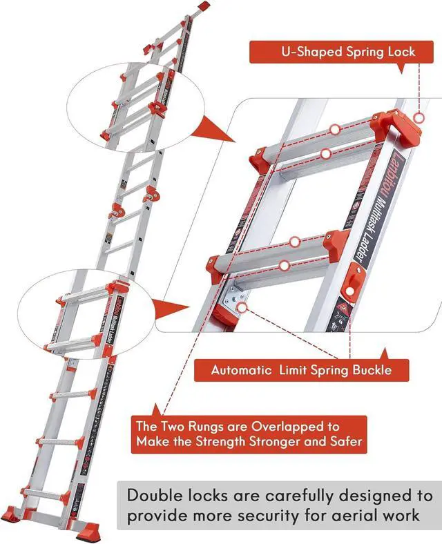 Alt view image 3 of 7 - Ladder, A Frame 5 Step Ladder Extension, 17 Ft Anti-Slip Multi Position Ladder, Storage Folding Ladder, 330 lbs Security Load Telescoping Aluminum Ladders for Stairs Home Indoor Outdoor Roof