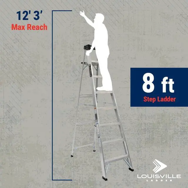 Alt view image 5 of 7 - Louisville Ladder 8-Foot Aluminum Step Ladder, 300-Pound Load Capacity, Type IA, AS3008