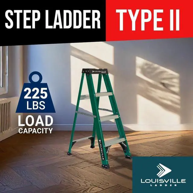 Alt view image 2 of 7 - Louisville Ladder 4-Foot Fiberglass Step Ladder, 225-Pound Load Capacity, Type II, FS4004