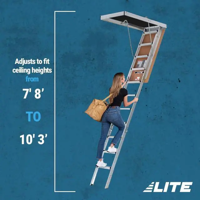 Alt view image 4 of 7 - LITE 10-Foot Aluminium Attic Ladder 54" W x 22.5" H (Rough Opening), 375-Pound Load Capacity, Type IAA, AP2240MS