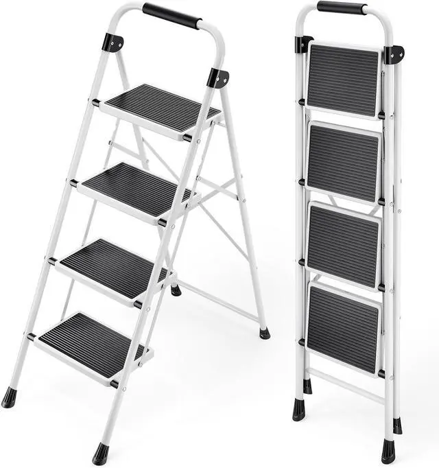 Main image of KINGRACK Step Ladder 4 Step Folding Step Stool for Adults with Handrails Heavy Duty Steel Sturdy Lightweight Collapsible Portable Step Ladder with Anti-Slip Wide Pedal,White