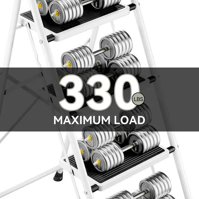 Alt view image 3 of 7 - KINGRACK Step Ladder 4 Step Folding Step Stool for Adults with Handrails Heavy Duty Steel Sturdy Lightweight Collapsible Portable Step Ladder with Anti-Slip Wide Pedal,White