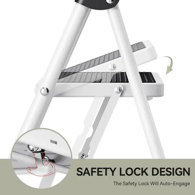 Alt view image 4 of 7 - KINGRACK Step Ladder 4 Step Folding Step Stool for Adults with Handrails Heavy Duty Steel Sturdy Lightweight Collapsible Portable Step Ladder with Anti-Slip Wide Pedal,White