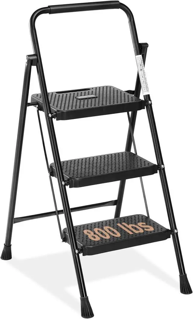 Main image of Sweetcrispy Folding 3 Step Ladder Stool - Lightweight, 800lbs Sturdy, with Anti-Slip Feet - Perfect for Home, Kitchen, and Office Use, Easy Storage and Portable Design