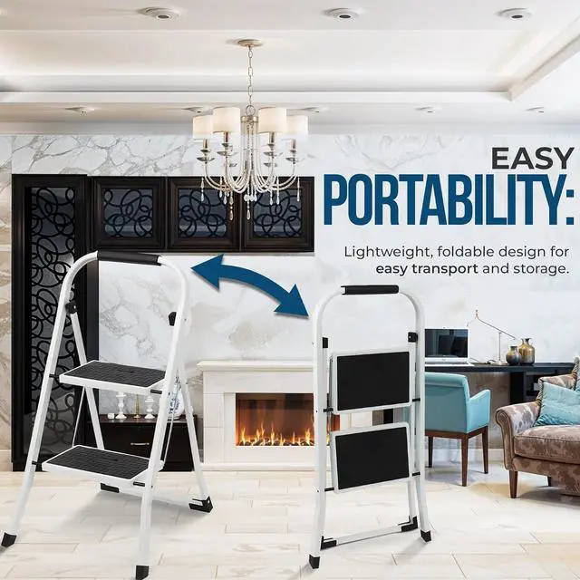 Alt view image 3 of 5 - Simpli-Magic Step Ladder, 2 Step Stool Ergonomic Foldable with Wide Anti-Slip Pedal, Multi-Use for Household, Kitchen and Office (300 LBS Capacity)