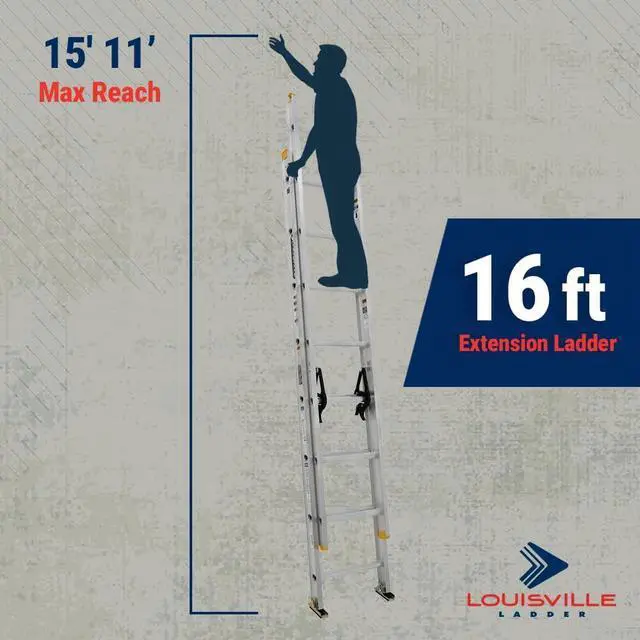 Alt view image 5 of 5 - Louisville Ladder 16-foot Aluminium Extension Ladder, 250-Pound Load Capacity, Type I, AE3216