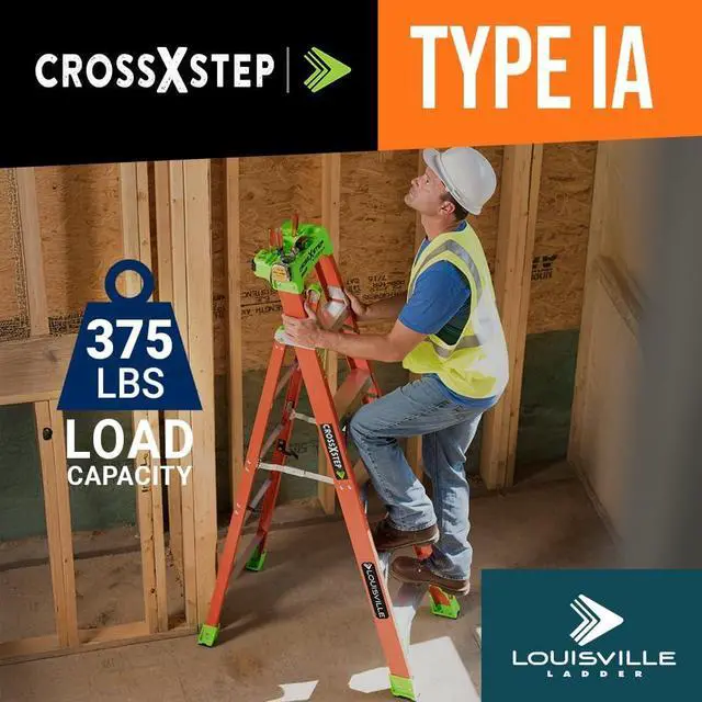 Alt view image 2 of 7 - Louisville Ladder 8-foot Fiberglass Cross Step Ladder, 300-Pound Load Capacity, Type IA, FXS1508