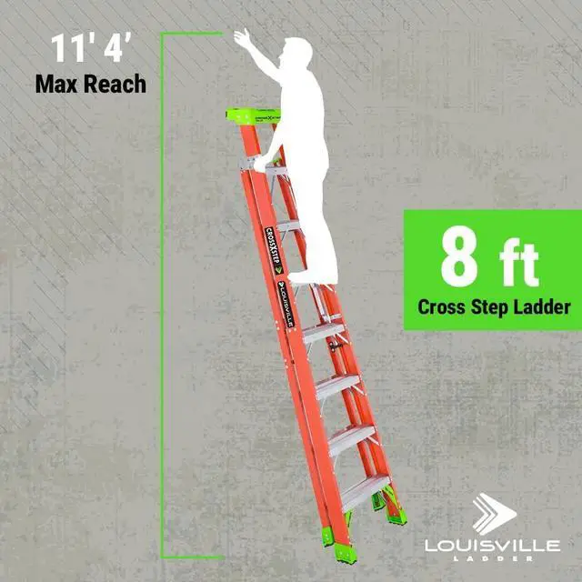 Alt view image 6 of 7 - Louisville Ladder 8-foot Fiberglass Cross Step Ladder, 300-Pound Load Capacity, Type IA, FXS1508