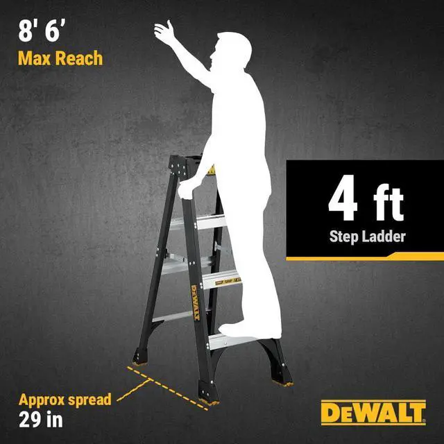 Alt view image 5 of 7 - DeWalt 4-Foot Fiberglass Step Ladder, 300-Pound Load Capacity, Type IA, DXL3010-04