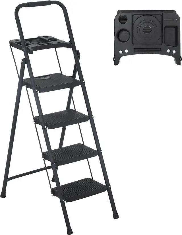 Main image of PayLessHere Step Ladder, Folding Step Stool with Wide Anti-Slip Pedal, Lightweight, Portable Steel Step Stool, Perfect for Kitchen& Household, Indoor and Outdoor, Sturdy Steel Ladder (4-Step)
