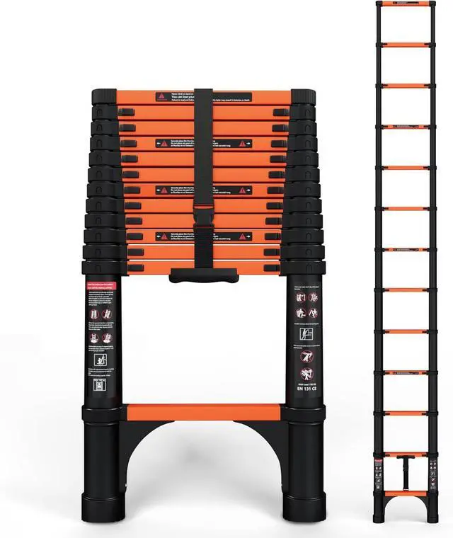 Main image of 12.5 FT Telescoping Ladder, ANSI Certified, Type I Heavy Duty, 330lbs Max Capacity, Aluminum Extension Ladder for Home, Roof, RV; Orange