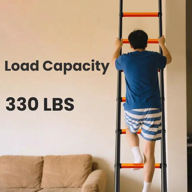 Alt view image 4 of 7 - 12.5 FT Telescoping Ladder, ANSI Certified, Type I Heavy Duty, 330lbs Max Capacity, Aluminum Extension Ladder for Home, Roof, RV; Orange
