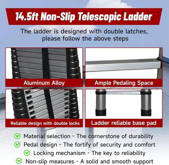 Alt view image 2 of 7 - findmall 14.5FT / 4.4M Aluminum Telescopic Ladder Multi Use Non-Slip Collapsible Ladder Telescoping Ladders