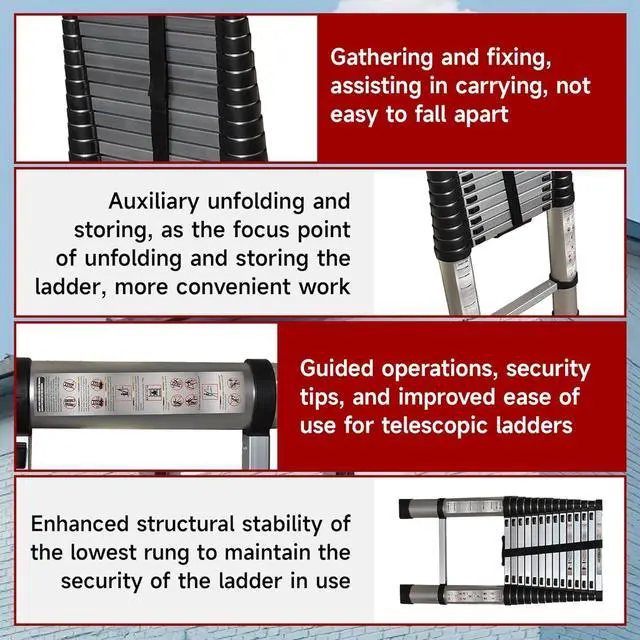 Alt view image 3 of 7 - findmall 14.5FT / 4.4M Aluminum Telescopic Ladder Multi Use Non-Slip Collapsible Ladder Telescoping Ladders