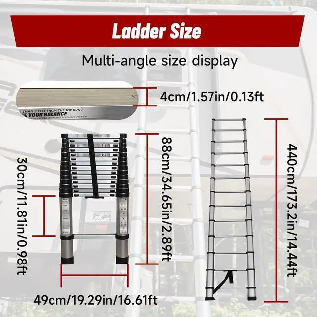 Alt view image 4 of 7 - findmall 14.5FT / 4.4M Aluminum Telescopic Ladder Multi Use Non-Slip Collapsible Ladder Telescoping Ladders