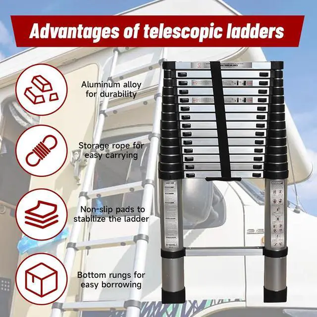 Alt view image 5 of 7 - findmall 14.5FT / 4.4M Aluminum Telescopic Ladder Multi Use Non-Slip Collapsible Ladder Telescoping Ladders