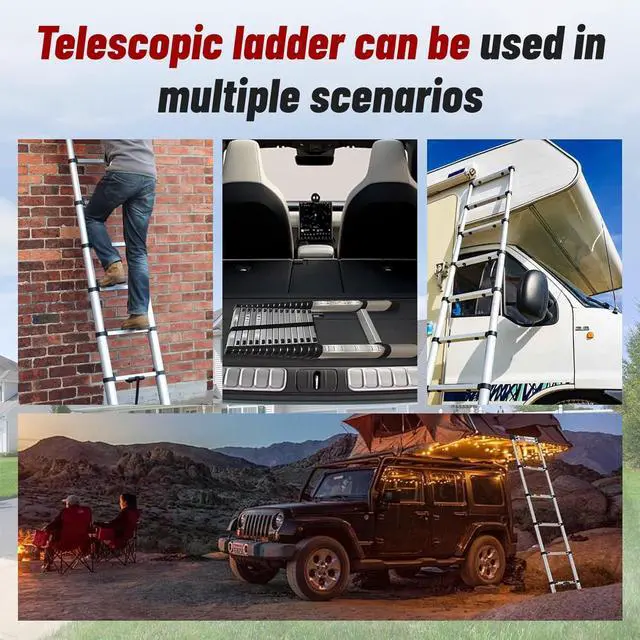 Alt view image 7 of 7 - findmall 14.5FT / 4.4M Aluminum Telescopic Ladder Multi Use Non-Slip Collapsible Ladder Telescoping Ladders