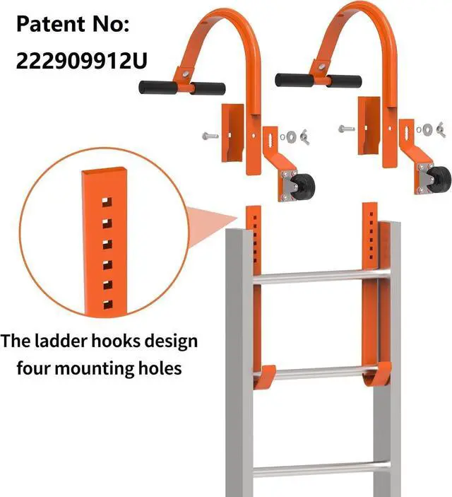 Alt view image 2 of 7 - 2 Pack Heavy Duty Ladder Roof Hook with Wheel Rubber Grip T-Bar for Damage Prevention,500 lbs Weight Ratin,Fast & Easy to Access Steep Roof
