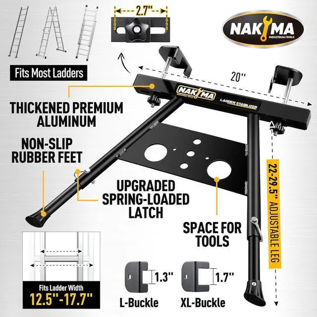 Alt view image 5 of 6 - Ladder Stabilizer, Ladder Stabilizer for Roof, Wall Ladder Standoff Aviation Grade Aluminium, Adjustable Leg 22-29.5" Ladder Stabilizer withstands 300 LBS Weight Rating