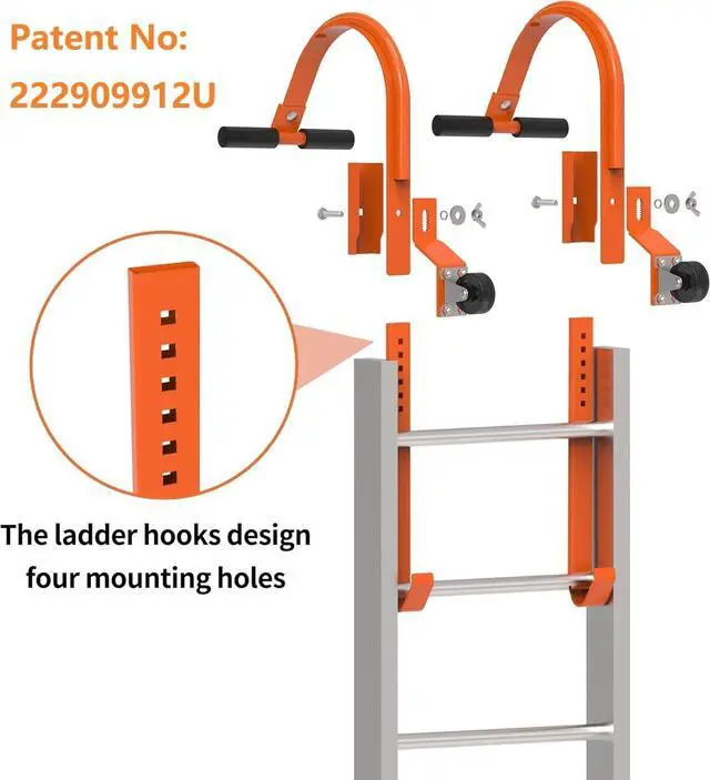 Alt view image 2 of 7 - Ladder Roof Hook 2 Pack with Wheel Heavy Duty Steel Ladder Stabilizer, Roof Ridge Extension, Wheel Rubber and Rubber Grip T-Bar for Damage Prevention, for Damage Prevention,Able to Bear 500 Pounds