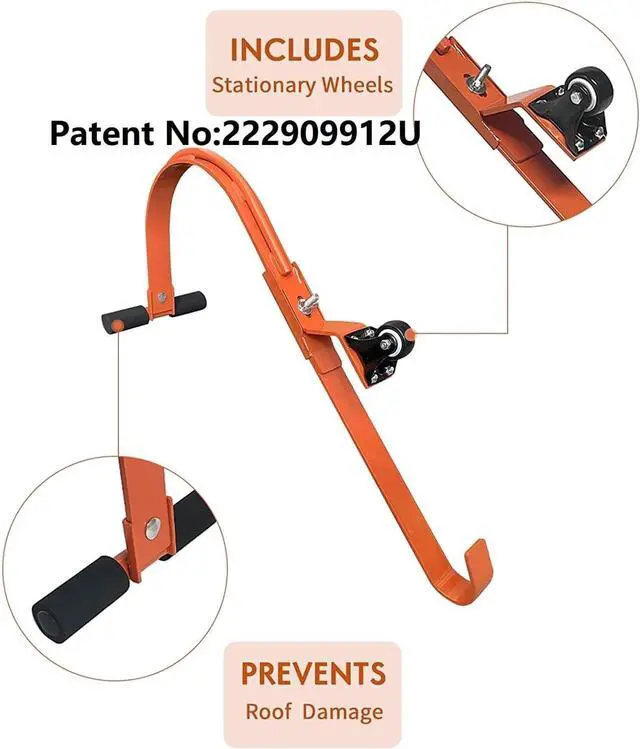 Alt view image 3 of 7 - Ladder Roof Hook 2 Pack with Wheel Heavy Duty Steel Ladder Stabilizer, Roof Ridge Extension, Wheel Rubber and Rubber Grip T-Bar for Damage Prevention, for Damage Prevention,Able to Bear 500 Pounds