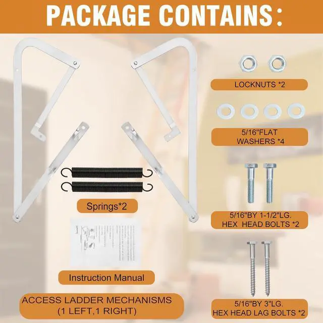 Alt view image 5 of 7 - 55-1 Attic Ladder Spreader Hinge Arms with Springs,Compatible with Werner (Mk1 Thru Mk3),A2208 A2210 A2508 A2510 W2208 W2210 W2508 W2510 WH2208 WH2210 WH2508 WH2510 WH3008 WH3010, MFG 2006 and Older