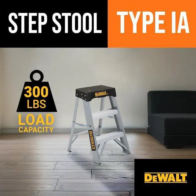 Alt view image 2 of 6 - DeWalt 2-Foot Aluminum Step Stool Industrial, 300-Pound Load Capacity, Type IA, DXL2010-02