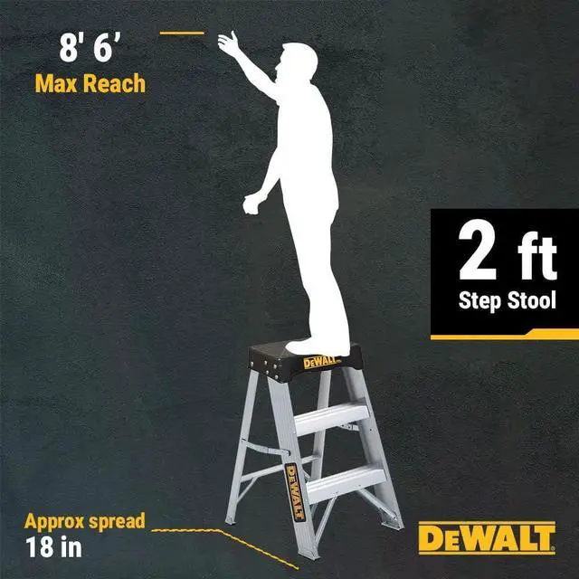 Alt view image 6 of 6 - DeWalt 2-Foot Aluminum Step Stool Industrial, 300-Pound Load Capacity, Type IA, DXL2010-02