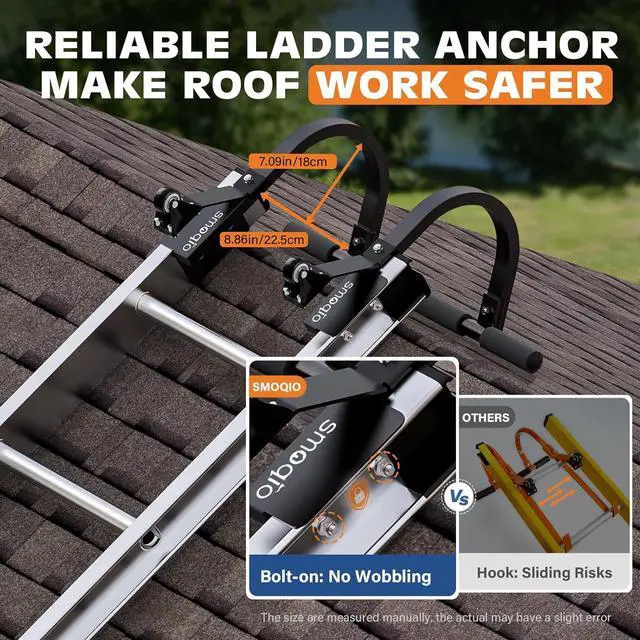 Alt view image 2 of 7 - Ladder Roof Hook, 2 Pack Ladder Hooks for Roof Secured by Bolts, Roof Ladder Fits Most Parallel Rails Ladder, No Wobble Roofing Ladder Heavy-Duty Construction (Upgrade Version)