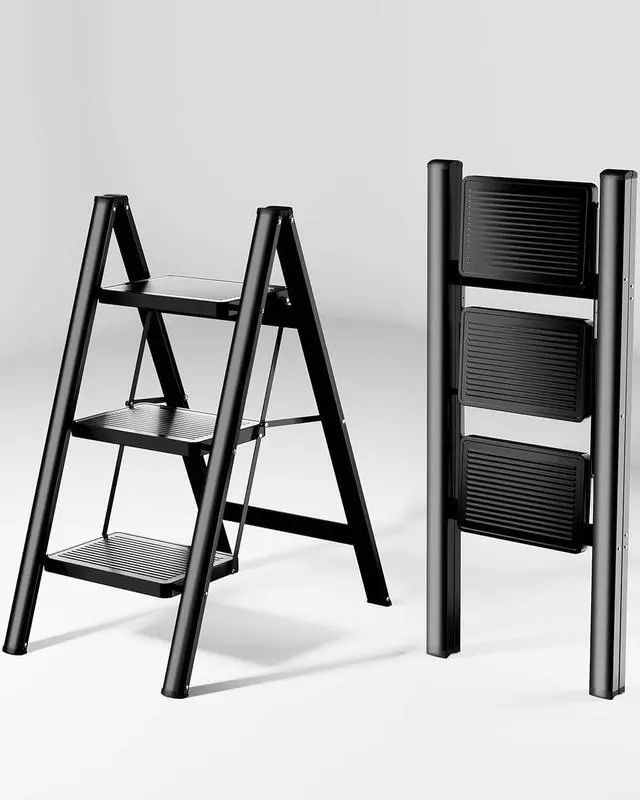 Main image of Step Ladder 3 Step Folding, Sturdy 330 Lbs Small Step Stool for Adults, Closet Step Stool Ladder with Anti-Slip Wide Pedals, Portable Folding Ladder for Home Kitchen Office