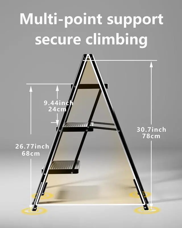 Alt view image 4 of 7 - Step Ladder 3 Step Folding, Sturdy 330 Lbs Small Step Stool for Adults, Closet Step Stool Ladder with Anti-Slip Wide Pedals, Portable Folding Ladder for Home Kitchen Office