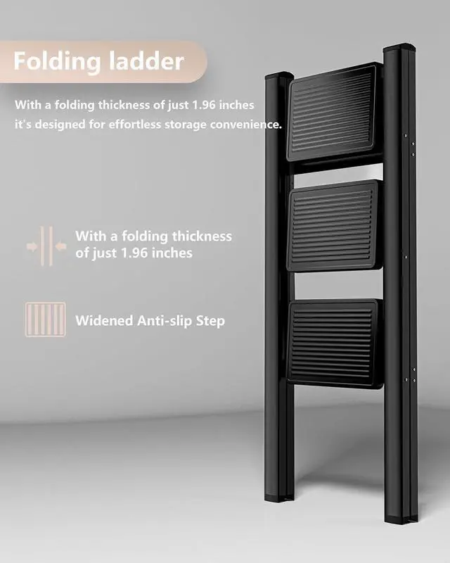 Alt view image 5 of 7 - Step Ladder 3 Step Folding, Sturdy 330 Lbs Small Step Stool for Adults, Closet Step Stool Ladder with Anti-Slip Wide Pedals, Portable Folding Ladder for Home Kitchen Office