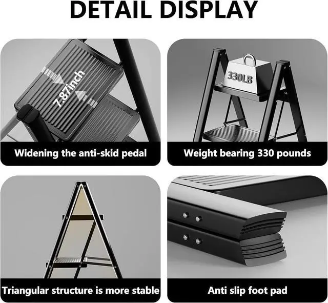 Alt view image 6 of 7 - Step Ladder 3 Step Folding, Sturdy 330 Lbs Small Step Stool for Adults, Closet Step Stool Ladder with Anti-Slip Wide Pedals, Portable Folding Ladder for Home Kitchen Office