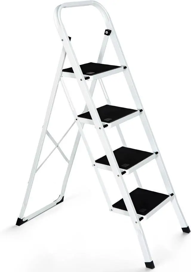 Main image of JungleA 4 Step Ladder, Folding Step Stool for Adults, Foldable Lightweight Portable Tall White Ladder Stool for Home Kitchen Closet Garage & Office, Wide Anti-Slip Pedal, 330 lbs Load Capacity