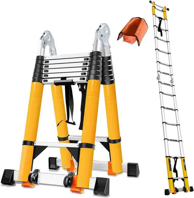 Main image of 20FT A Frame Telescoping Ladder, Type-A Collapsible Extension Ladder with Double Balance Bar & Wheels, 330lbs Capacity, EN131 Certified Portable Aluminum Step (8+8Foot Step) Includes Tools Bag