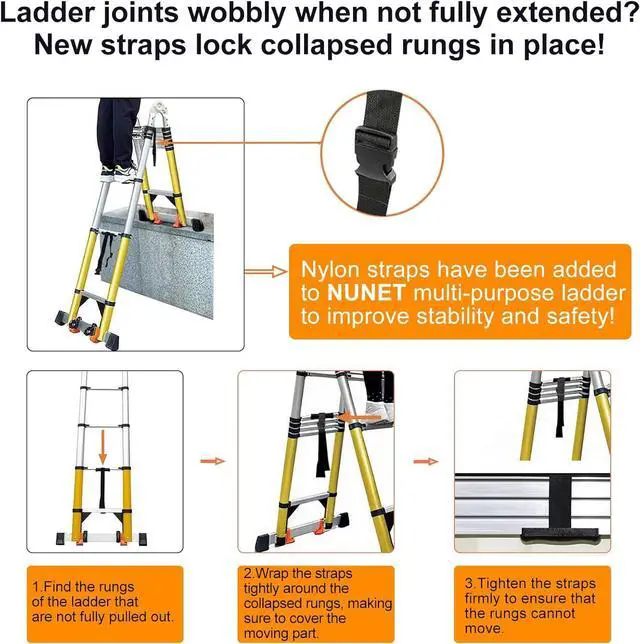 Alt view image 4 of 7 - 20FT A Frame Telescoping Ladder, Type-A Collapsible Extension Ladder with Double Balance Bar & Wheels, 330lbs Capacity, EN131 Certified Portable Aluminum Step (8+8Foot Step) Includes Tools Bag
